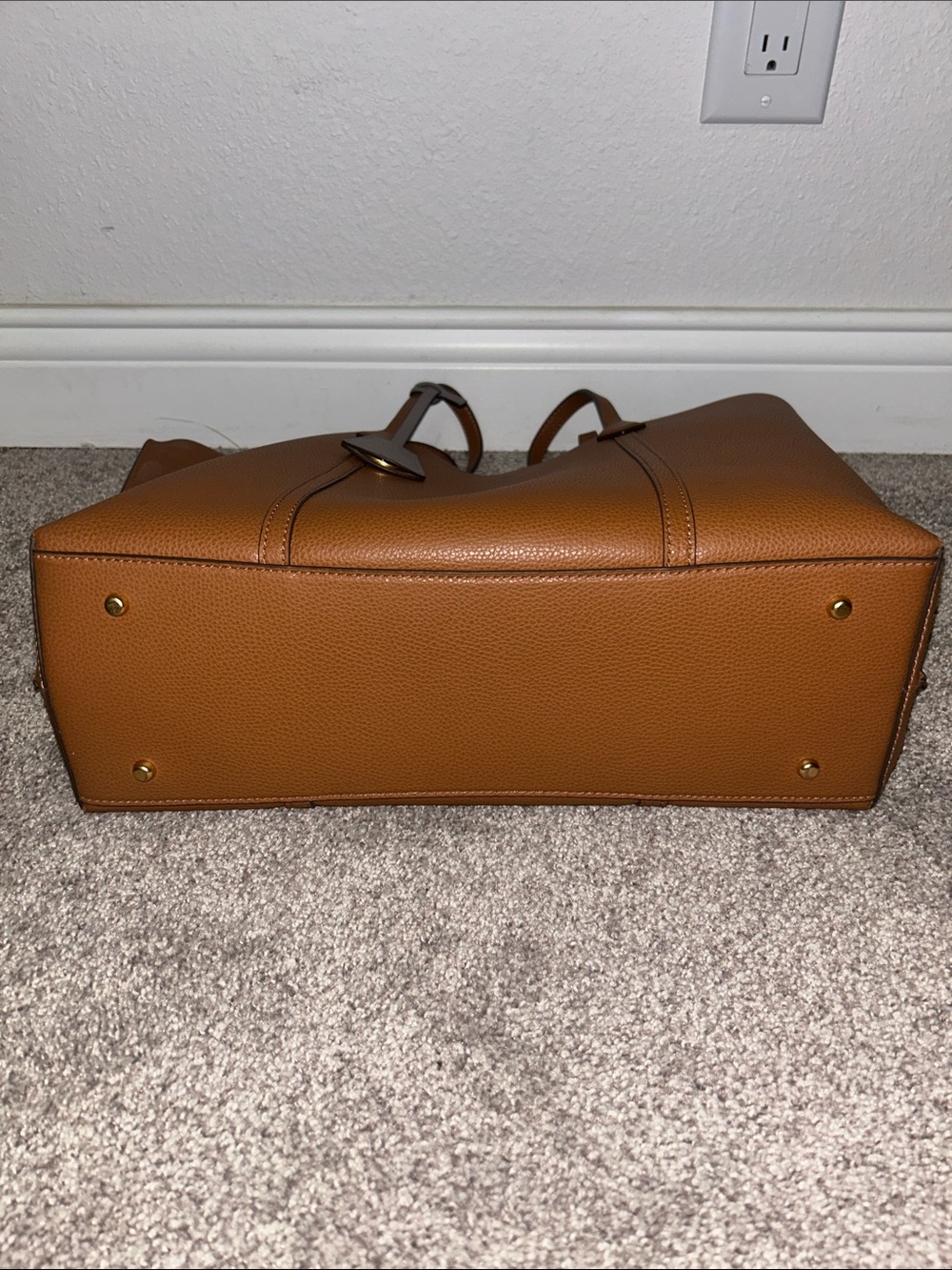Tory Burch Cognac Pebbled Leather Tote with Taupe Tag Accents - Picture 8 of 14